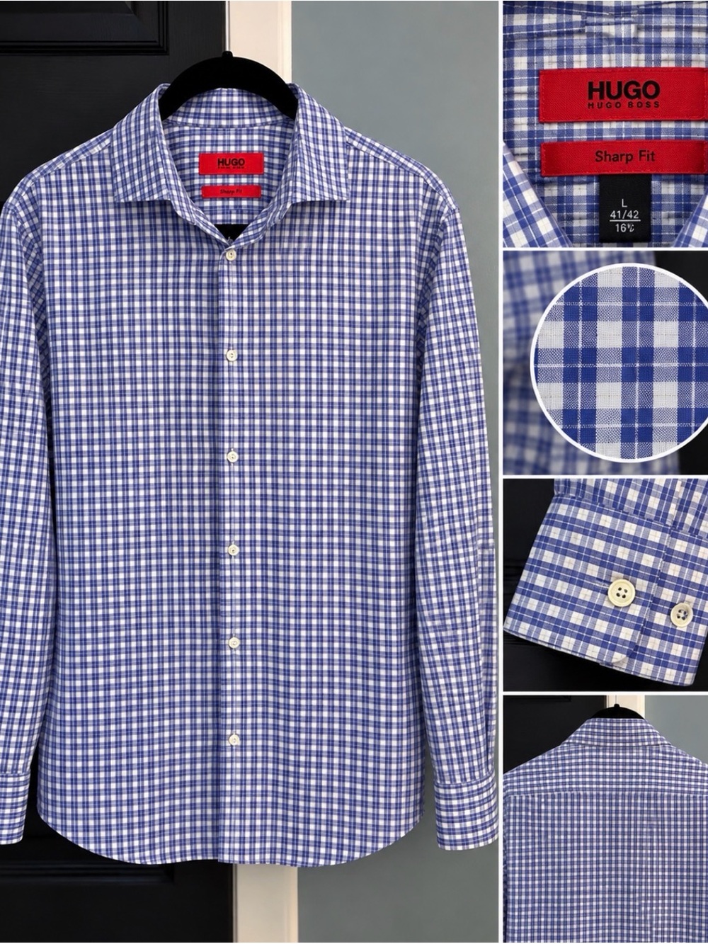 Hugo Boss Purple/Blue and White Checked Dress Shirt